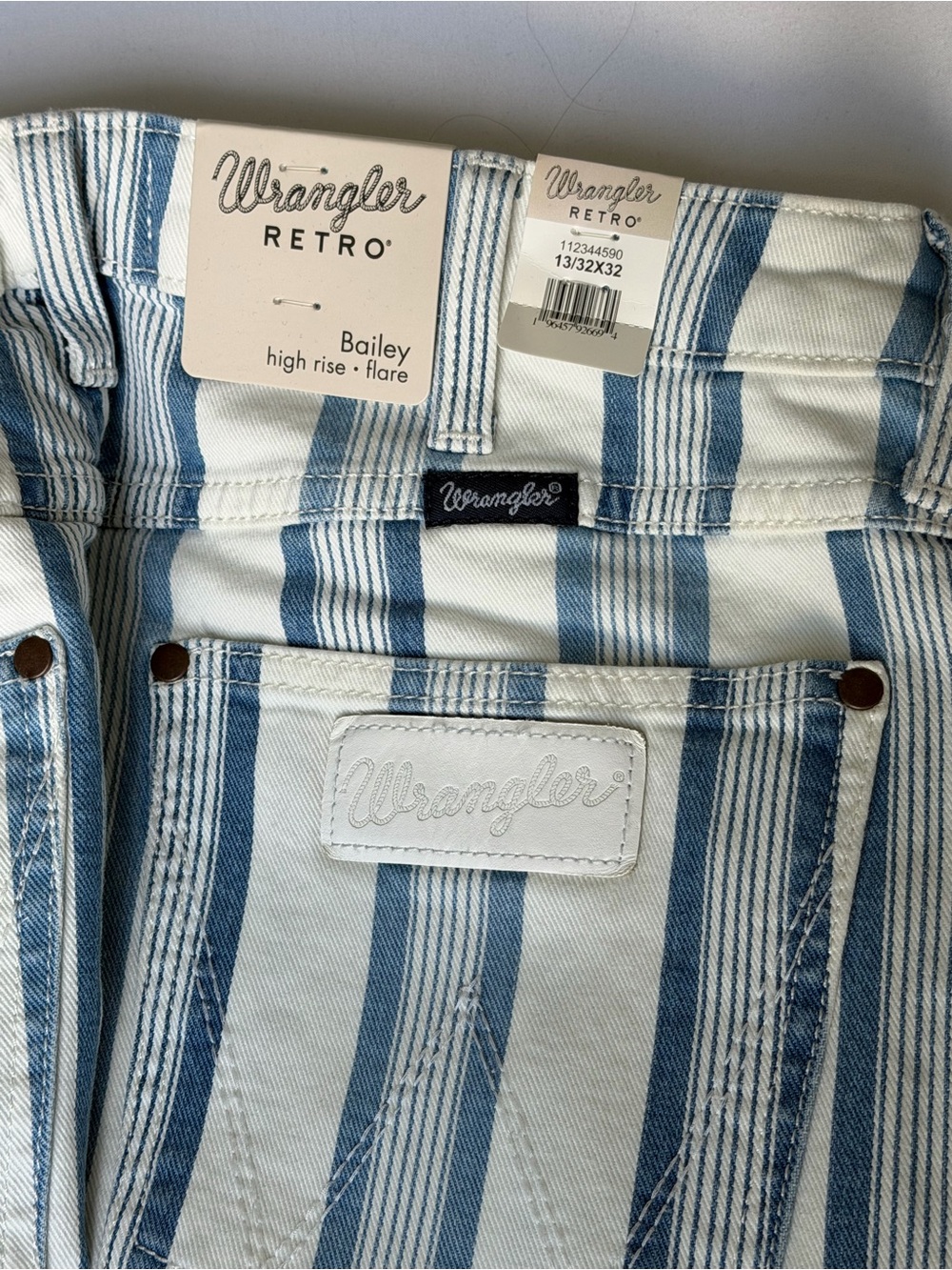 Wrangler Retro Women’s High Rise Flare Jeans Blue/White Striped 5-Pkt NWT